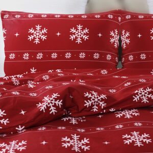 Vaulia Lightweight Microfiber Duvet Cover Set, Snowflake Pattern Design for Christmas New Year Holidays, Red Color - Queen Size