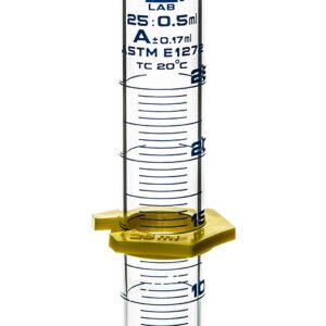 EISCO Graduated Cylinder, 25mL - ASTM, Class A Tolerance ±0.17mL - Protective Collar, Hexagonal Base - Blue Graduations - Borosilicate 3.3 Glass