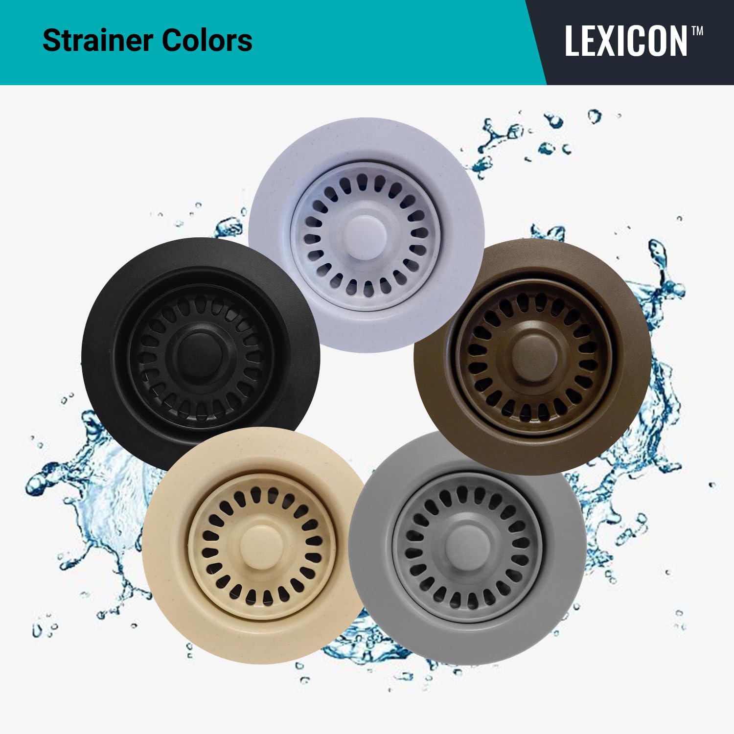 Lexicon Quartz Kitchen Sink Strainer with Decorative Matte Black Finish, Fits 3.5 Inch Drain Hole LG-SB-K