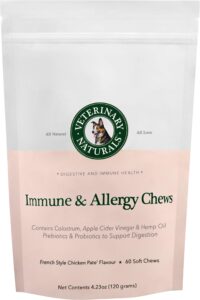 veterinary naturals - immune & allergy chews - probiotic dog treats - 60 soft chews - allergy relief from food & environmental allergies, help improve skin & coat, boost overall health