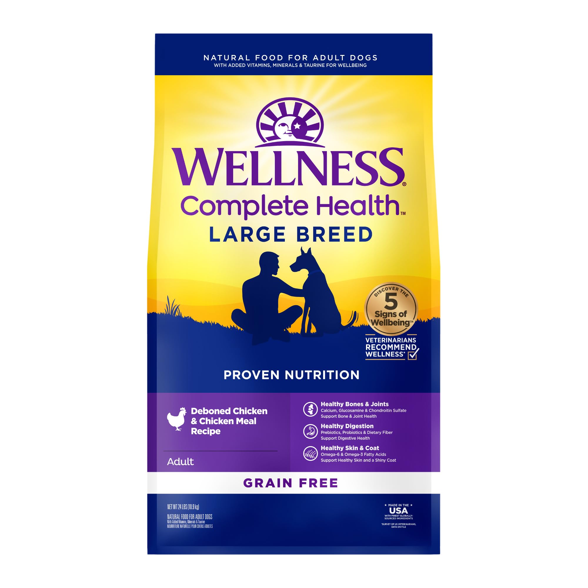 Wellness CORE Grain-Free High-Protein Large Breed Dry Dog Food, Natural Ingredients, Made in USA with Real Chicken (Adult Dog, 24-Pound Bag)