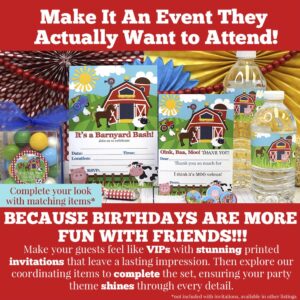 Barnyard Bash Farm and Barn Themed Birthday Party Invitations, 20 5x7 Fill In Cards with Twenty White Envelopes by AmandaCreation