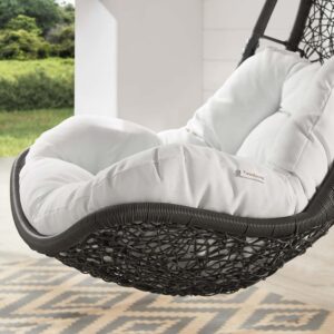 Modway Abate Wicker Rattan Outdoor Patio Porch Lounge Swing Chair Set with Stand in Gray White