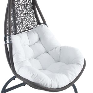 Modway Abate Wicker Rattan Outdoor Patio Porch Lounge Swing Chair Set with Stand in Gray White