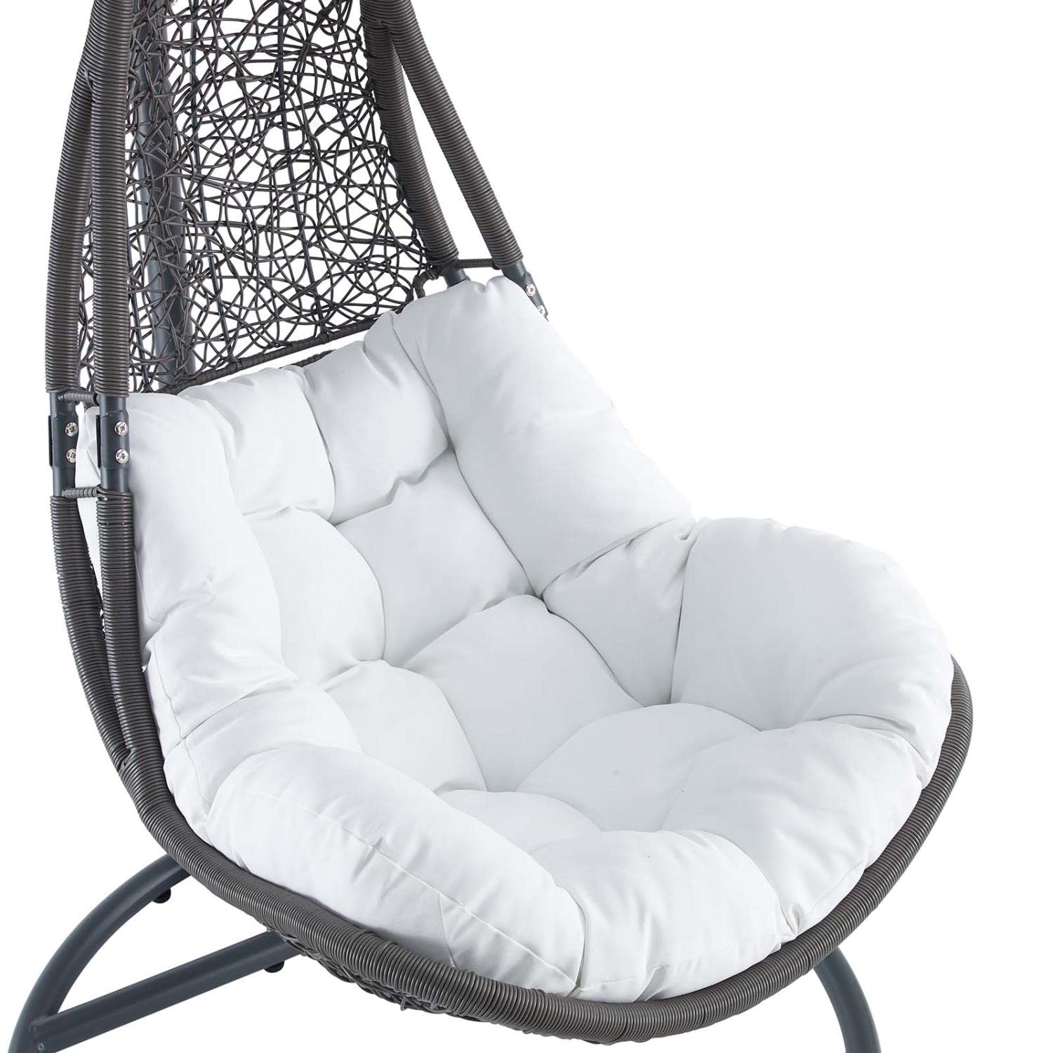 Modway Abate Wicker Rattan Outdoor Patio Porch Lounge Swing Chair Set with Stand in Gray White