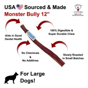 Natural Cravings USA Texas Sized Bully Sticks | All Natural | Odor Free | High Protein | Premium Quality Dog Chews | 12" - 3 Pack