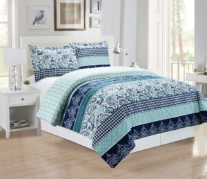 grand linen 3-piece fine printed paisley duvet cover set queen size - 1500 series brushed microfiber - luxury soft, durable (navy blue paisley)