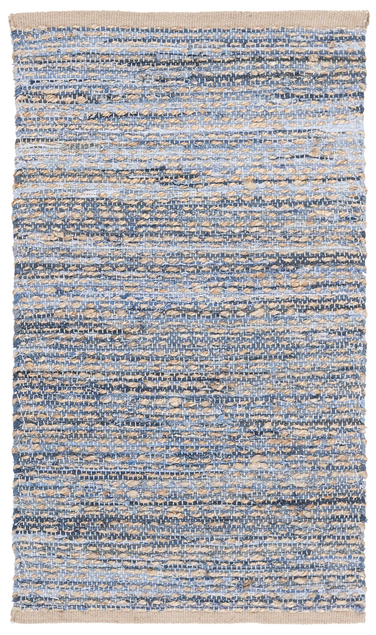 SAFAVIEH Cape Cod Collection Accent Rug - 2'3" x 4', Natural & Blue, Handmade Flat Weave Coastal Braided Jute, Ideal for High Traffic Areas in Entryway, Living Room, Bedroom (CAP350A)