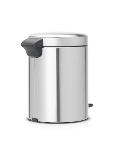 Brabantia New Icon Step Trash Can (1.3 Gal/Matt Steel FPP) Soft Closing Kitchen Garbage/Recycling Can with Removable Bucket