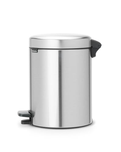 Brabantia New Icon Step Trash Can (1.3 Gal/Matt Steel FPP) Soft Closing Kitchen Garbage/Recycling Can with Removable Bucket