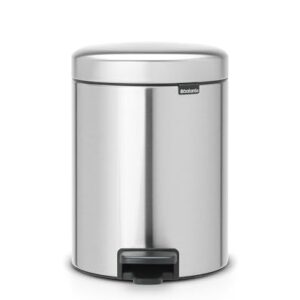 Brabantia New Icon Step Trash Can (1.3 Gal/Matt Steel FPP) Soft Closing Kitchen Garbage/Recycling Can with Removable Bucket