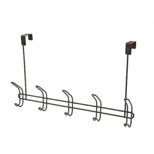 Home Basics 5 Over the Door Hooks Hanging Racks For Clothes, Coats, Bags, Towels or Robe, Chrome