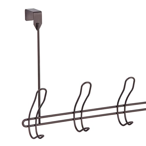 Home Basics 5 Over the Door Hooks Hanging Racks For Clothes, Coats, Bags, Towels or Robe, Chrome