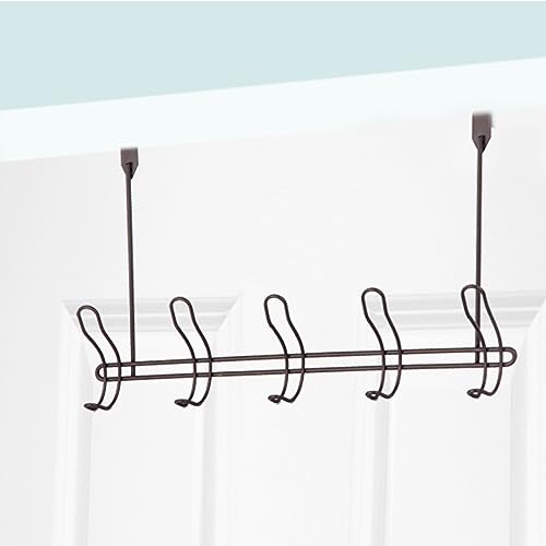 Home Basics 5 Over the Door Hooks Hanging Racks For Clothes, Coats, Bags, Towels or Robe, Chrome