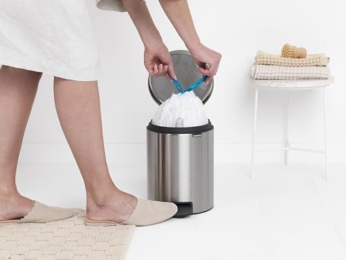 Brabantia New Icon Step Trash Can (1.3 Gal/Matt Steel FPP) Soft Closing Kitchen Garbage/Recycling Can with Removable Bucket