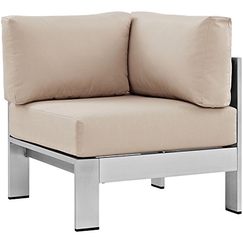 Modway Shore Aluminum Outdoor Patio Corner Chair in Silver Beige