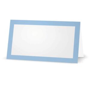 baby blue place cards - flat or tent - 10 or 50 pack - white blank front with solid color border - placement table name seating stationery party supplies occasion or dinner event (10, tent style)