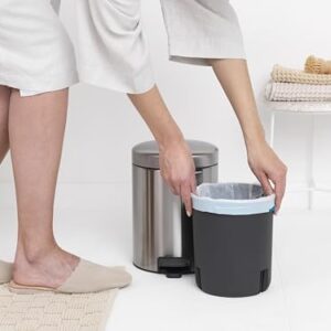 Brabantia New Icon Step Trash Can (1.3 Gal/Matt Steel FPP) Soft Closing Kitchen Garbage/Recycling Can with Removable Bucket