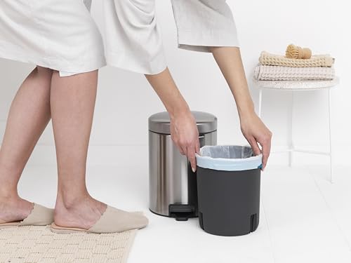 Brabantia New Icon Step Trash Can (1.3 Gal/Matt Steel FPP) Soft Closing Kitchen Garbage/Recycling Can with Removable Bucket