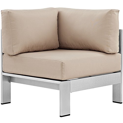 Modway Shore Aluminum Outdoor Patio Corner Chair in Silver Beige