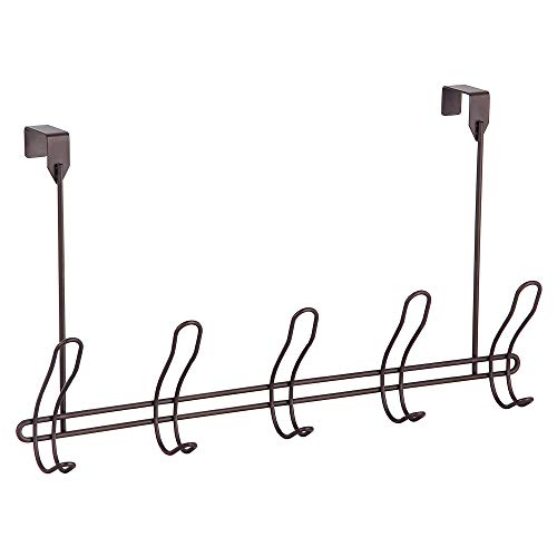 Home Basics 5 Over the Door Hooks Hanging Racks For Clothes, Coats, Bags, Towels or Robe, Chrome