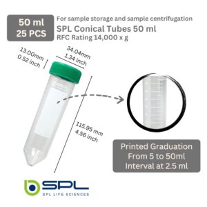 SPL 50ml Conical Centrifuge Tube PP/HDPE with PP Racks, Sterile, DNase/RNase - Free, (1 Rack (25 Tubes))