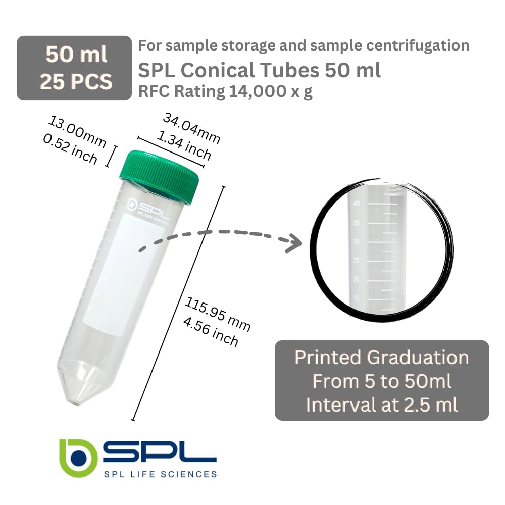 SPL 50ml Conical Centrifuge Tube PP/HDPE with PP Racks, Sterile, DNase/RNase - Free, (1 Rack (25 Tubes))