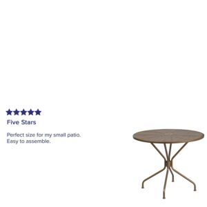 Flash Furniture Oia Commercial Grade 35.25" Round Gold Indoor-Outdoor Steel Patio Table with Umbrella Hole