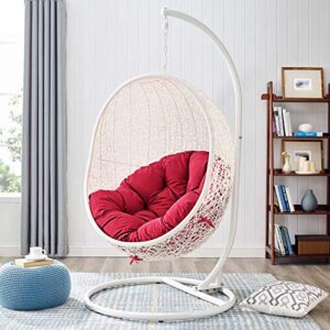 Modway EEI-2273-WHI-RED Hide Wicker Rattan Outdoor Patio Porch Lounge Egg Set, Swing Chair with Stand, Red