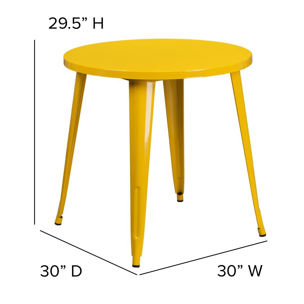 Flash Furniture Jeffrey Commercial Grade 30" Round Yellow Metal Indoor-Outdoor Table