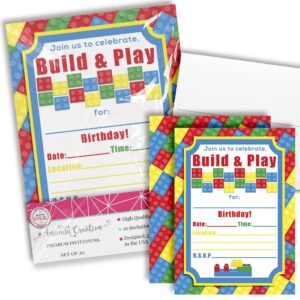 building blocks birthday party invitations, 20 5x7 fill in cards with twenty white envelopes by amandacreation