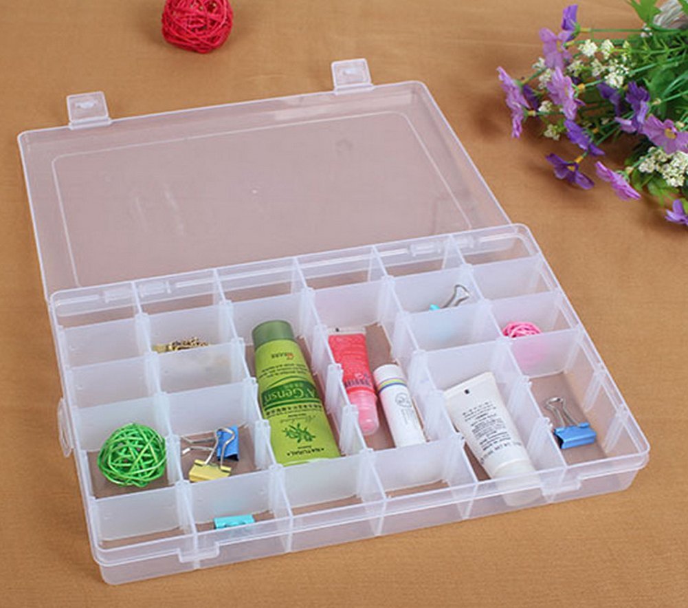 Adjustable 36 Compartment Slot Clear Plastic Storage Craft Box Organizer Container Case Tool for Jewellery Hair and Make Up Comestic Accessories