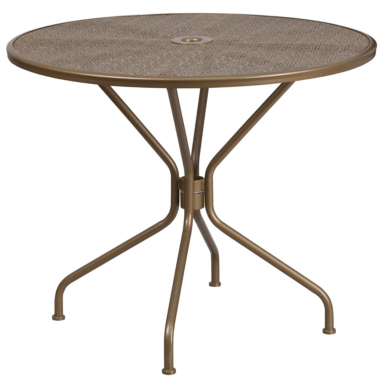 Flash Furniture Oia Commercial Grade 35.25" Round Gold Indoor-Outdoor Steel Patio Table with Umbrella Hole