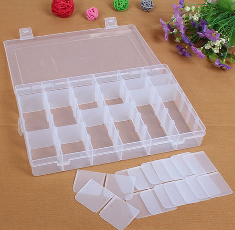 Adjustable 36 Compartment Slot Clear Plastic Storage Craft Box Organizer Container Case Tool for Jewellery Hair and Make Up Comestic Accessories