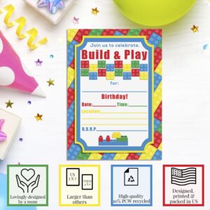 Building Blocks Birthday Party Invitations, 20 5x7 Fill In Cards with Twenty White Envelopes by AmandaCreation