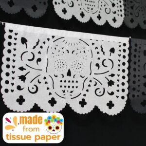 Dia de Los Muertos Decorations, Day of The Dead Banner, Black Mexican Banner 5 Pack|Tissue Paper|White and Black Skulls