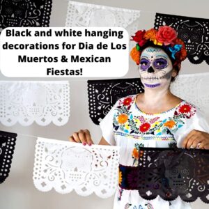 Dia de Los Muertos Decorations, Day of The Dead Banner, Black Mexican Banner 5 Pack|Tissue Paper|White and Black Skulls