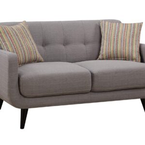 AC Pacific Crystal Collection Mid Century Modern Living Room Furniture, Tufted Back, Solid Espresso Legs, Plush Upholstery, Accent Piece with Minimal Assembly, Sofa and Loveseat, Grey