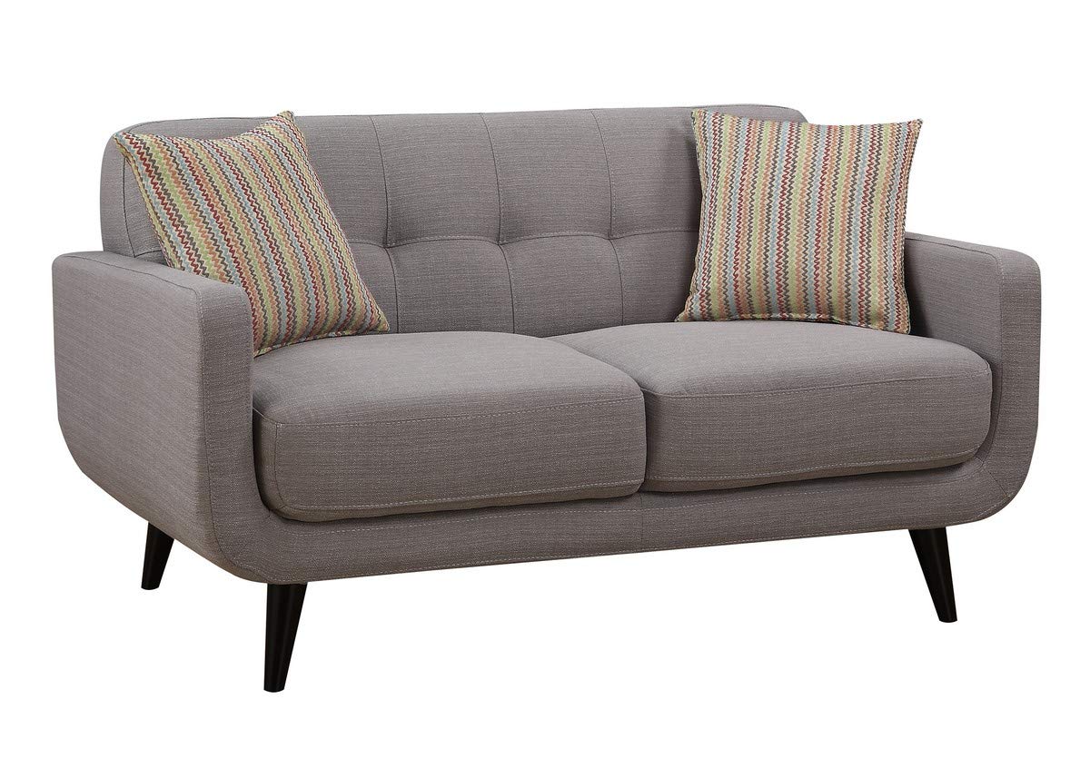 AC Pacific Crystal Collection Mid Century Modern Living Room Furniture, Tufted Back, Solid Espresso Legs, Plush Upholstery, Accent Piece with Minimal Assembly, Sofa and Loveseat, Grey