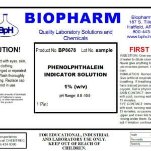 Phenolphthalein pH Indicator 1% Solution — One 500 mL (1.06 Pint) Bottle Plus 1 Dropper Bottle containing 50 ml of Solution