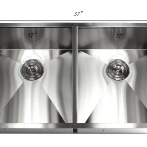 37 Inch Zero Radius Design 16 Gauge Undermount Double 5050 Bowl Stainless Steel Kitchen Sink Premium Package