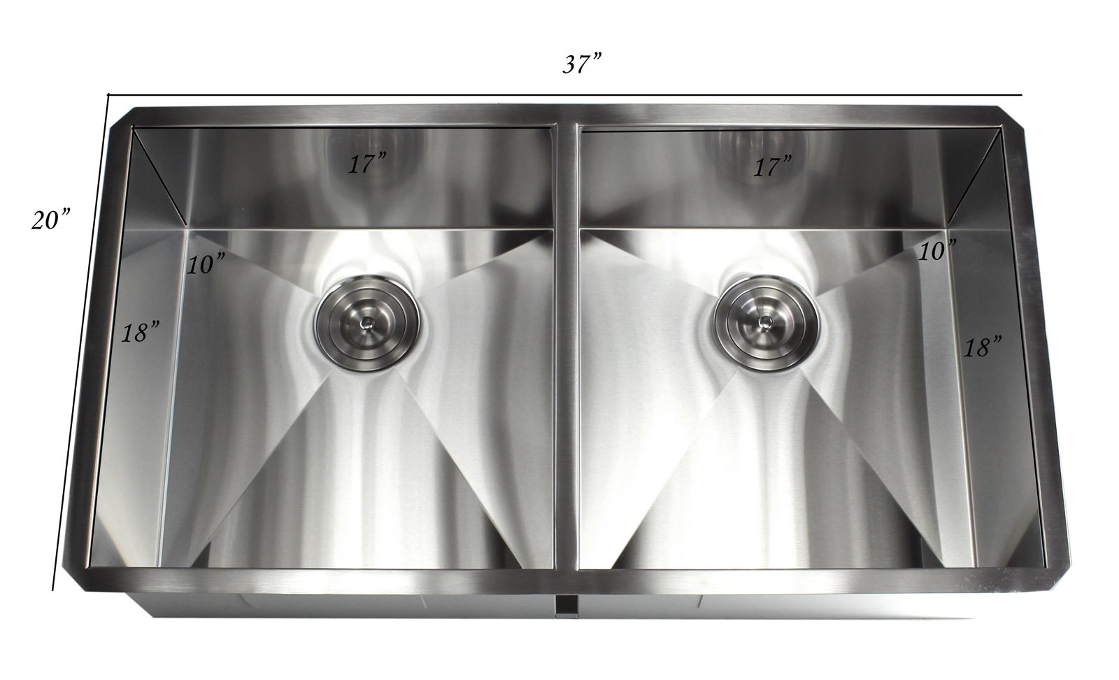 37 Inch Zero Radius Design 16 Gauge Undermount Double 5050 Bowl Stainless Steel Kitchen Sink Premium Package