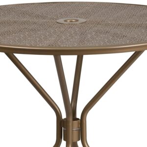 Flash Furniture Oia Commercial Grade 35.25" Round Gold Indoor-Outdoor Steel Patio Table with Umbrella Hole