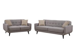 ac pacific crystal collection mid century modern living room furniture, tufted back, solid espresso legs, plush upholstery, accent piece with minimal assembly, sofa and loveseat, grey