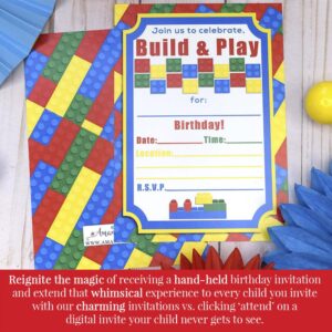 Building Blocks Birthday Party Invitations, 20 5x7 Fill In Cards with Twenty White Envelopes by AmandaCreation