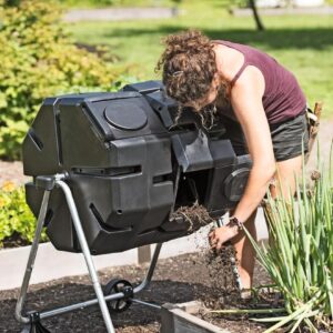 Gardener's Supply Company Compost Tumbler with Wheels | Heavy Duty Dual Rotating Batch Outdoor Organic Compost Bin Tumbling Mixer Composter | Holds 3 Cubic Ft of Kitchen Waste & Garden Clippings