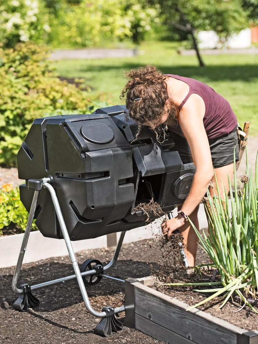 Gardener's Supply Company Compost Tumbler with Wheels | Heavy Duty Dual Rotating Batch Outdoor Organic Compost Bin Tumbling Mixer Composter | Holds 3 Cubic Ft of Kitchen Waste & Garden Clippings