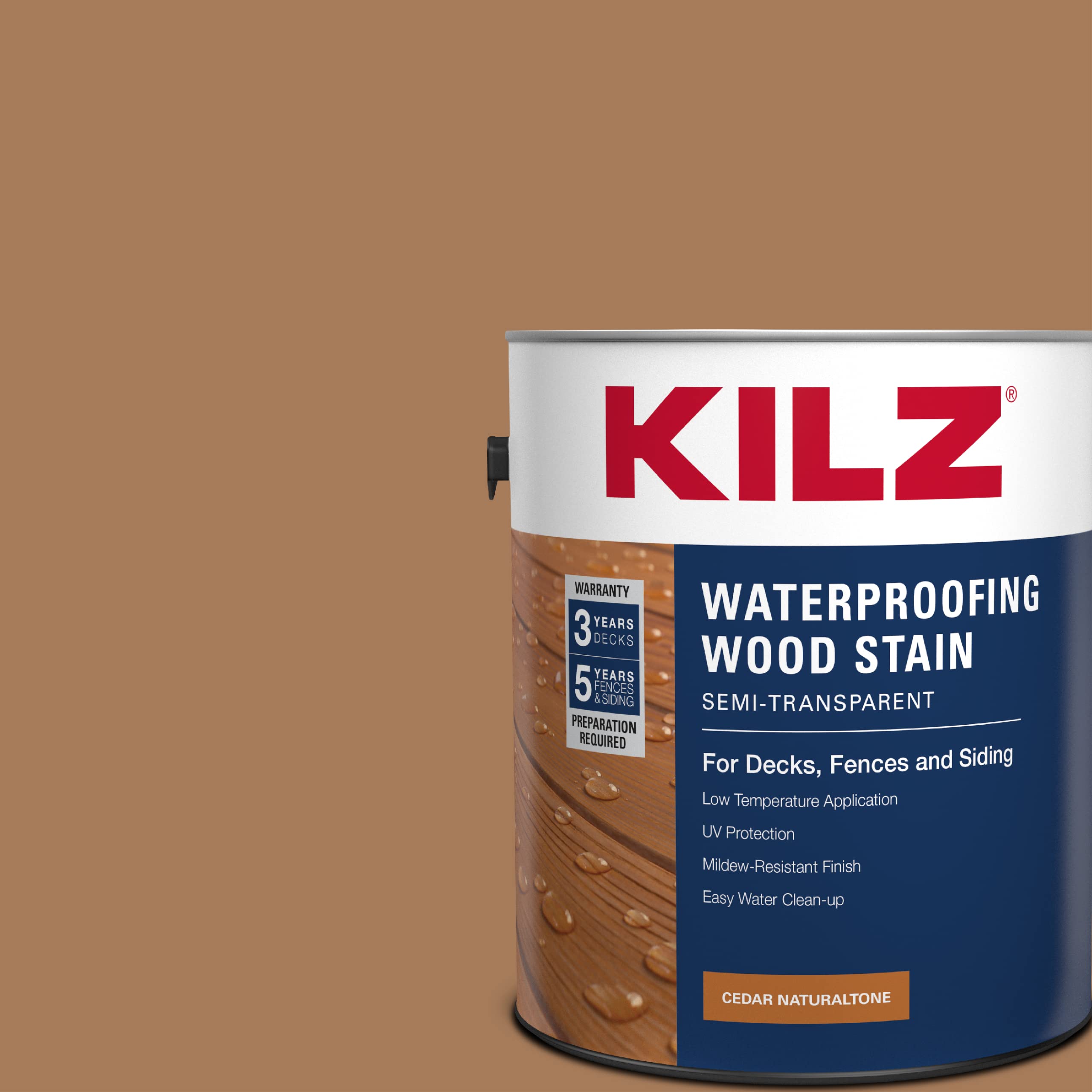 KILZ Waterproofing Wood Stain, Exterior, Semi-Transparent, Cedar, 1 Gallon