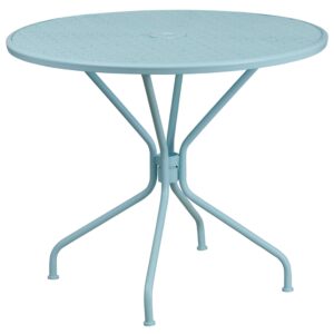 Flash Furniture Oia Commercial Grade 35.25" Round Sky Blue Indoor-Outdoor Steel Patio Table Set with 4 Round Back Chairs