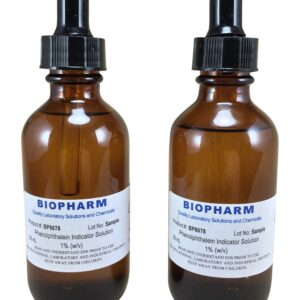 Phenolphthalein pH Indicator 1% Solution — 2 Dropper Bottles (2 oz) Each containing 50 mL of Solution